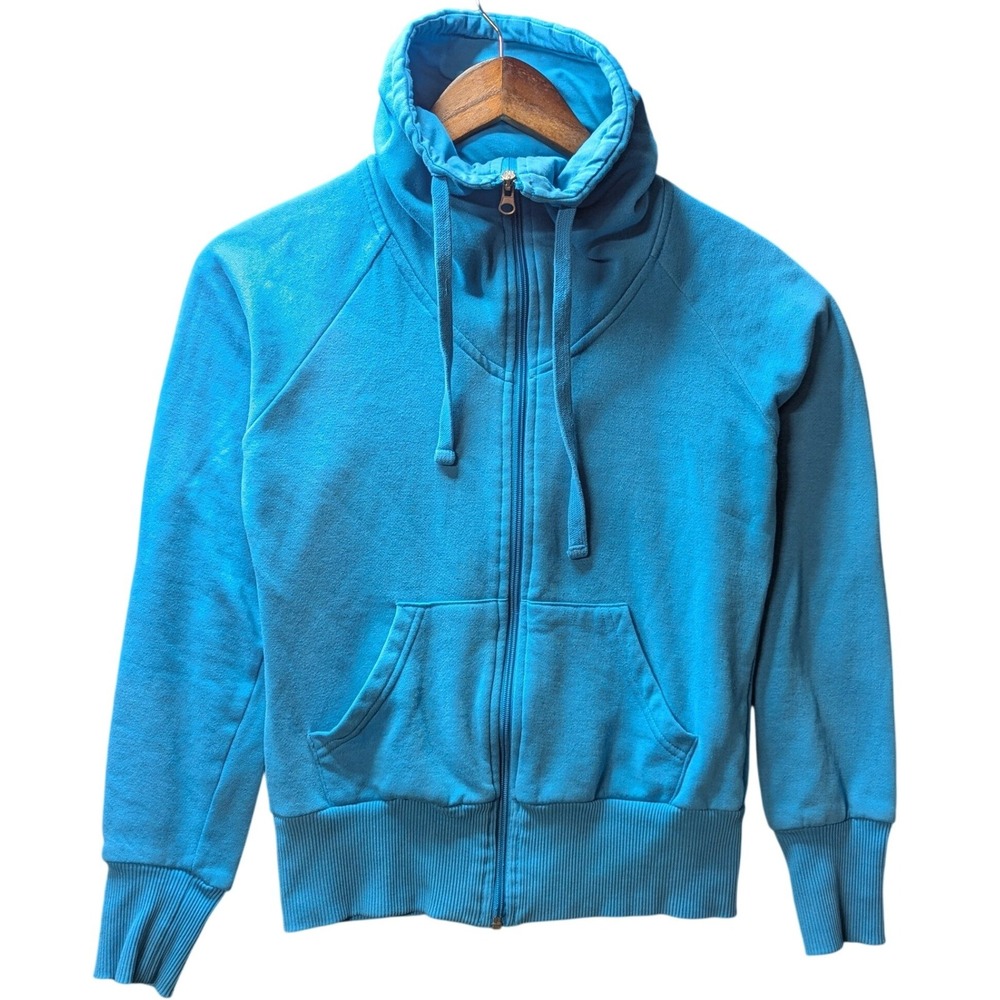 Vintage Ocean Pacific Womens Aqua Blue Full Zip Funnel Neck Hoodie Size S Y2K